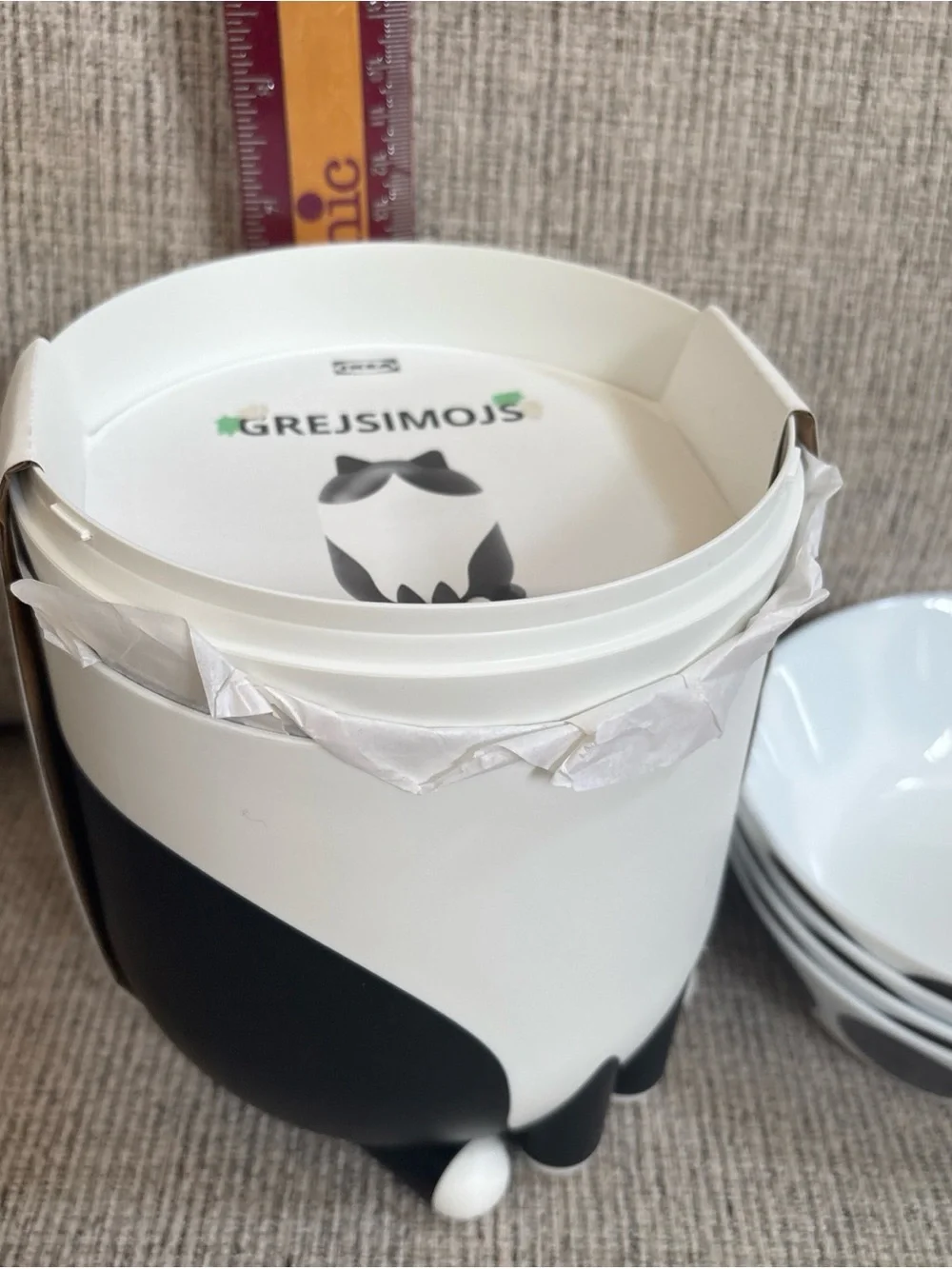 15 pc lot: 1 IKEA GREJSIMOJS storage CAT decor, 5 bags & 5 polka dot bowls NEW - Picture 15 of 16